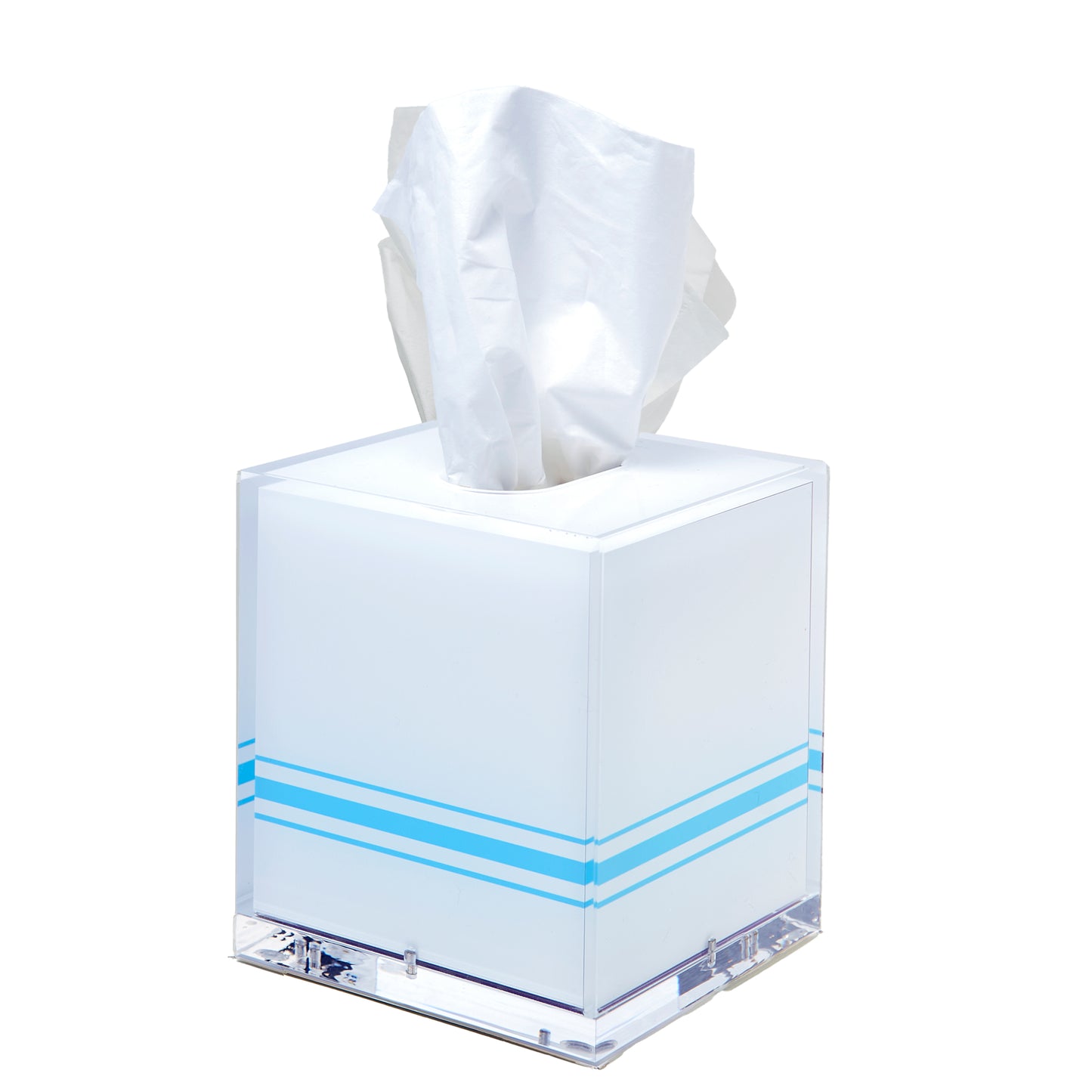 White Acrylic Tissue Box With Pastel Blue Piping