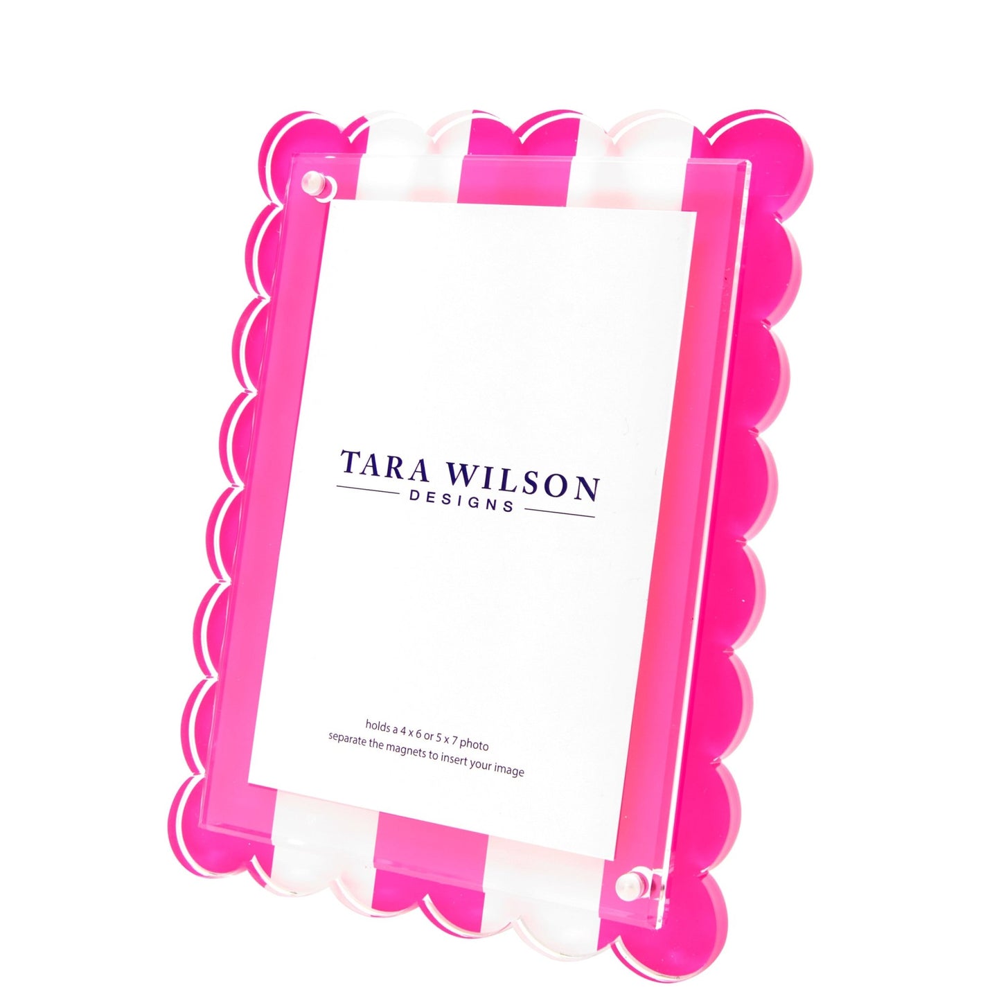 Pink & White Stripe Acrylic Scallop Frame - Tara Wilson Designs