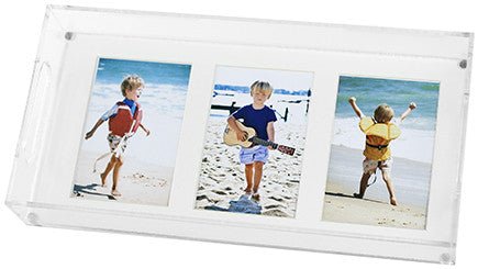 Clear Acrylic 16" x 8" Photo Tray with White Mat for Three Photos - Tara Wilson Designs