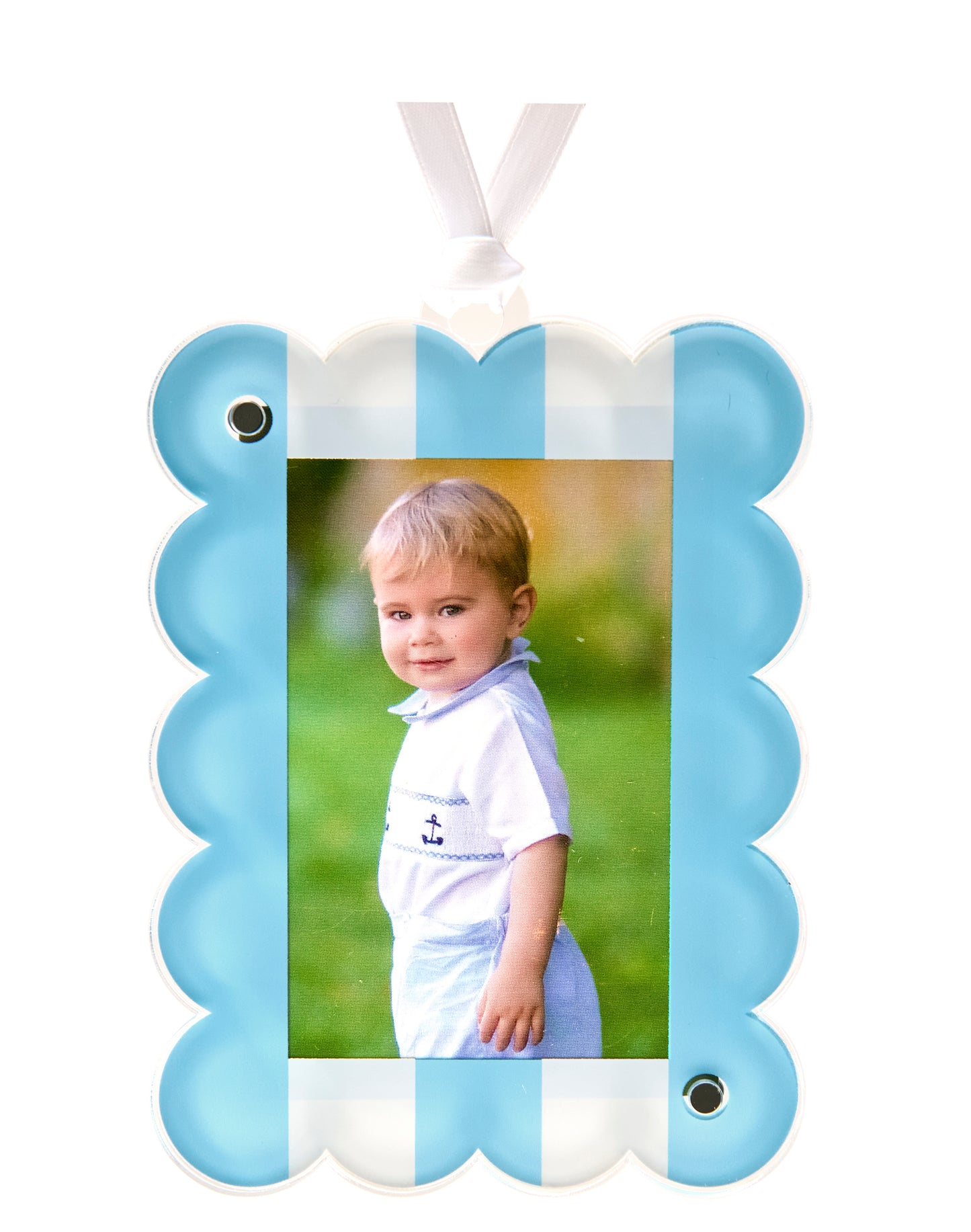 PASTEL BLUE - WHITE PHOTO ORNAMENT