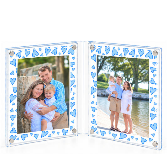 Blue Heart Acrylic Large Double Beveled Frame holding two family photos