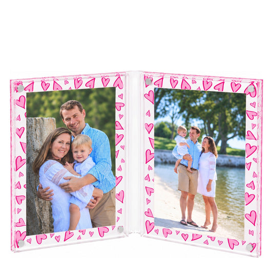 Pink Heart Acrylic Large Double Beveled Frame holding two family photos