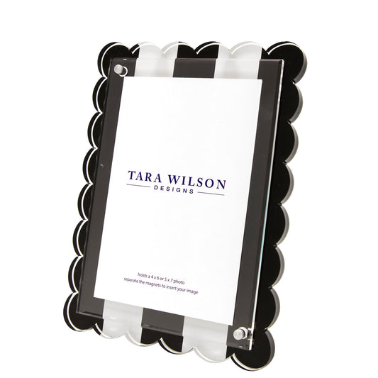 Black & White Stripe Acrylic Scallop Frame - Tara Wilson Designs