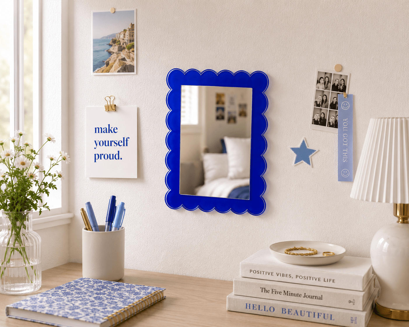 Blue Acrylic 11" x 13" Scallop Mirror - Tara Wilson Designs