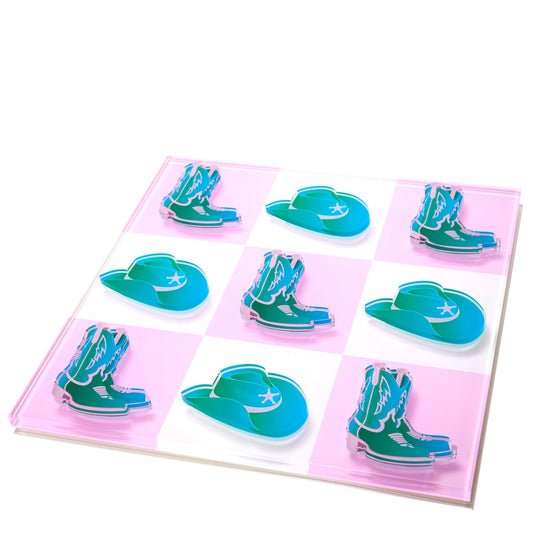 Blue Cowboy Hat & Boot Acrylic Tic Tac Toe - Tara Wilson Designs