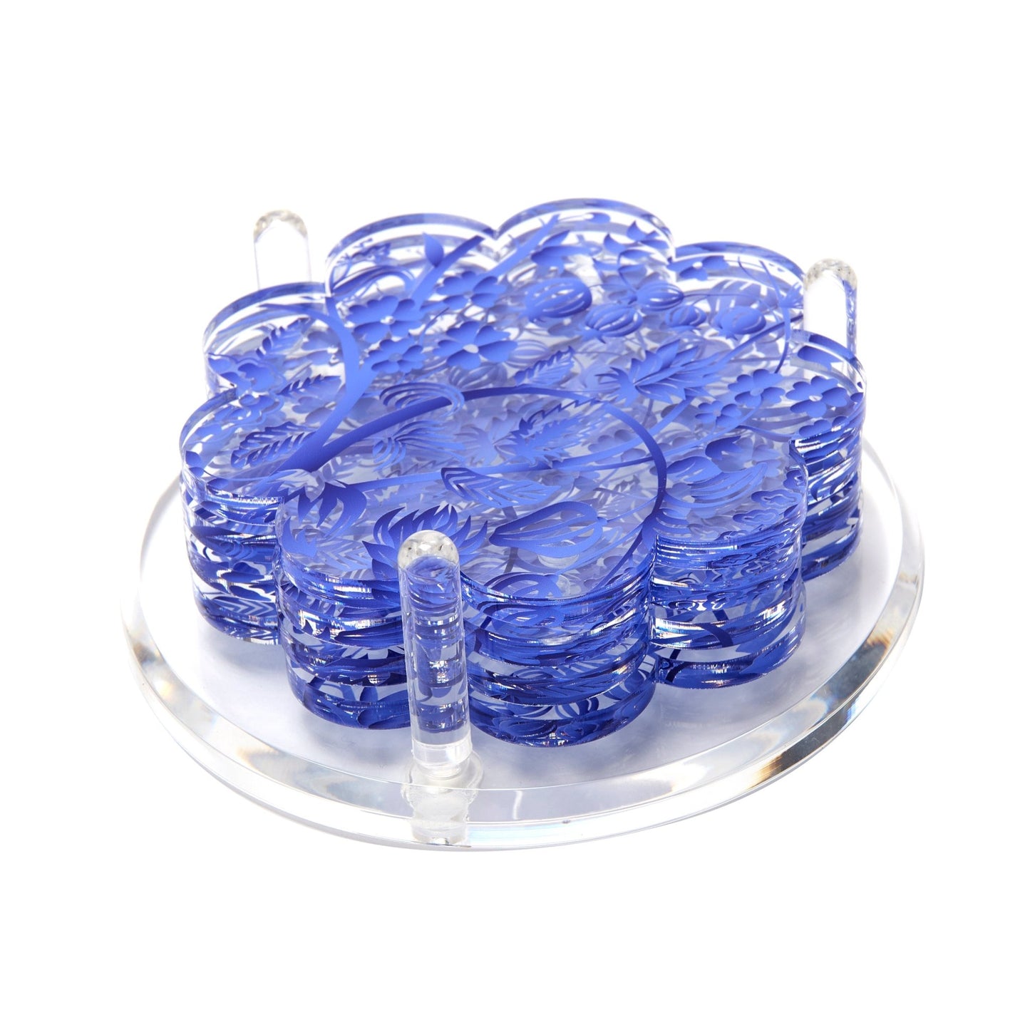 Blue Toile Acrylic Scallop Drink Coasters - Tara Wilson Designs