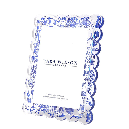 Blue Toile Acrylic Scallop Frame - Tara Wilson Designs