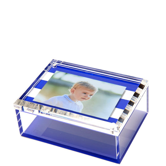Blue & White Stripe Acrylic 5" x 7" Photo Box - Tara Wilson Designs