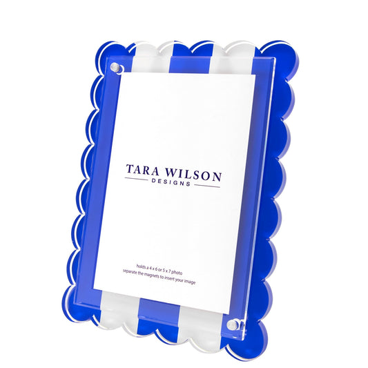 Blue & White Stripe Acrylic Scallop Frame - Tara Wilson Designs