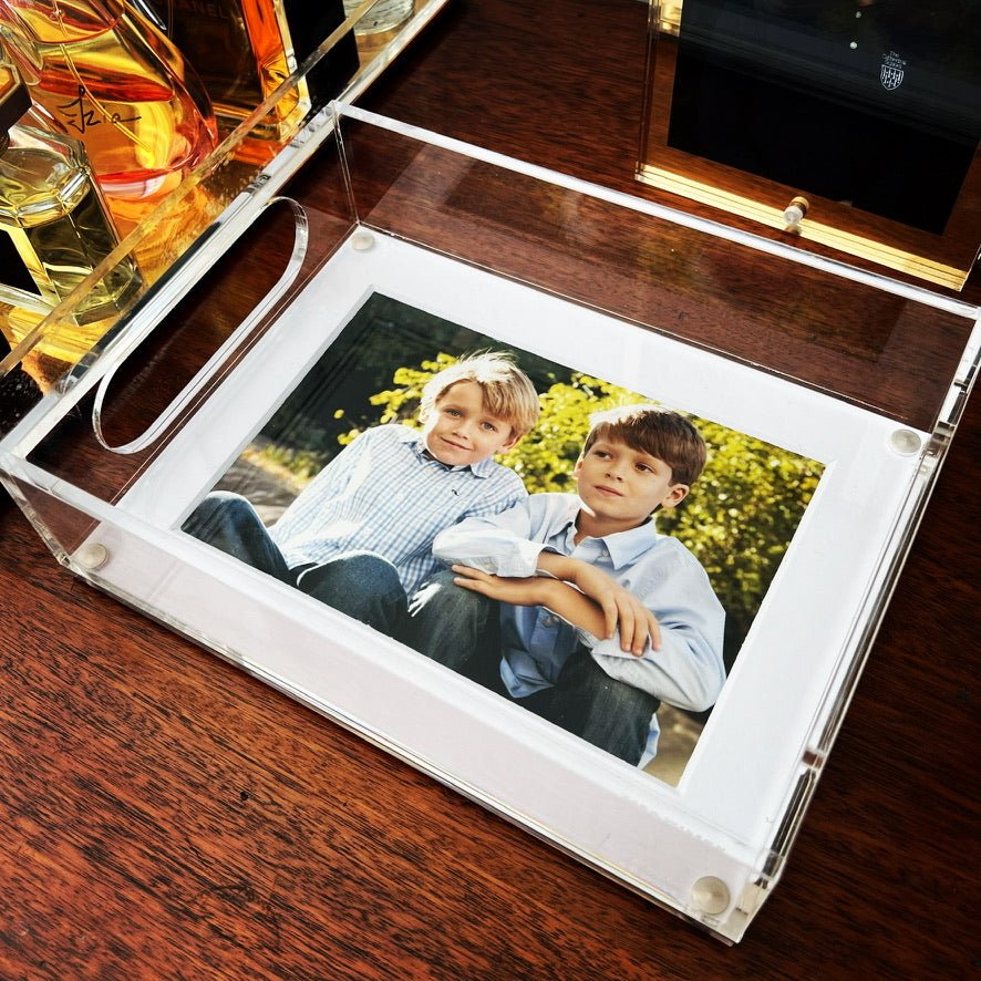 Clear Acrylic 6.5" x 8.5" Photo Tray with White Mat - Tara Wilson Designs