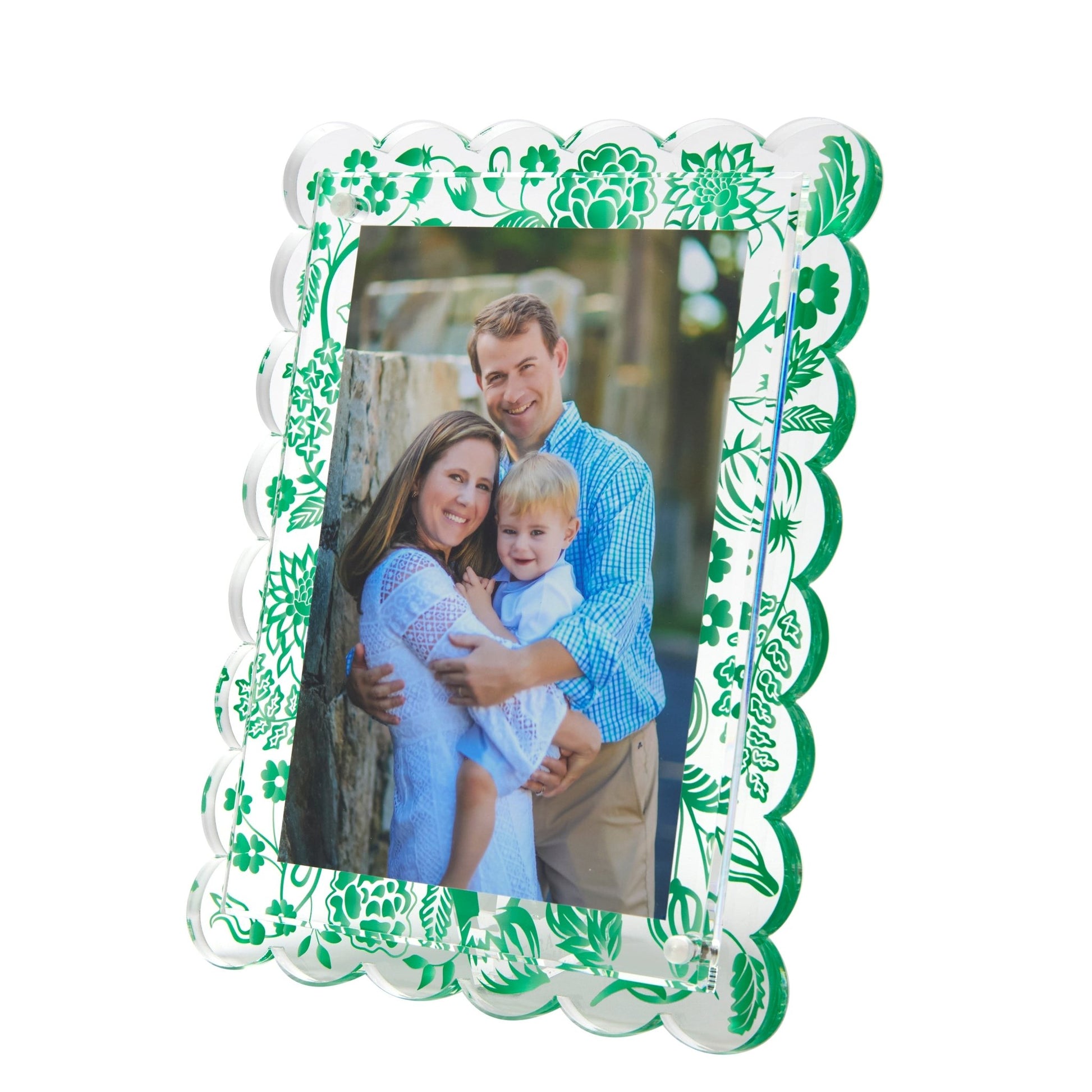 Green Toile Acrylic Scallop Frame - Tara Wilson Designs