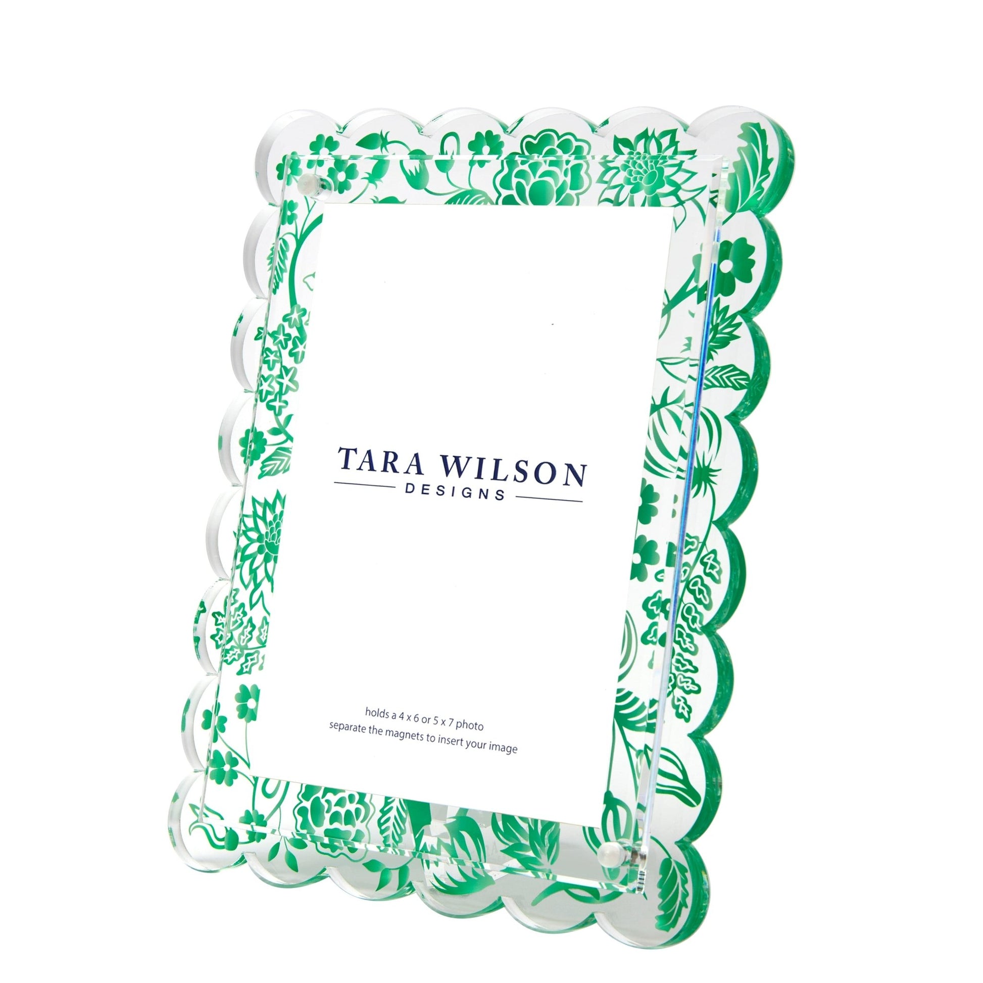 Green Toile Acrylic Scallop Frame - Tara Wilson Designs