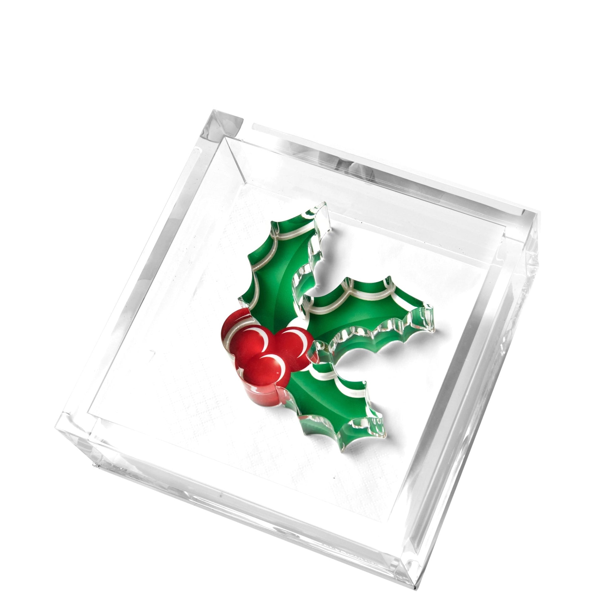 Holly Berries Acrylic Cocktail Napkin Holder - Tara Wilson Designs
