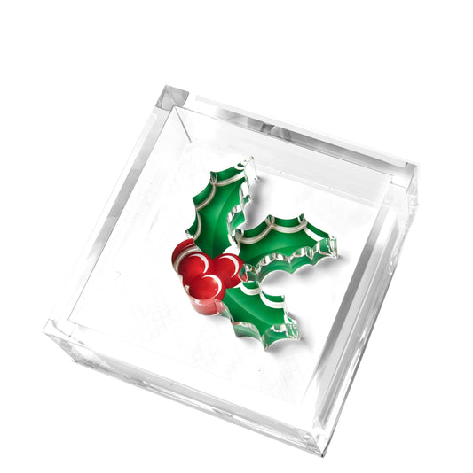 Holly Berries Acrylic Cocktail Napkin Holder - Tara Wilson Designs