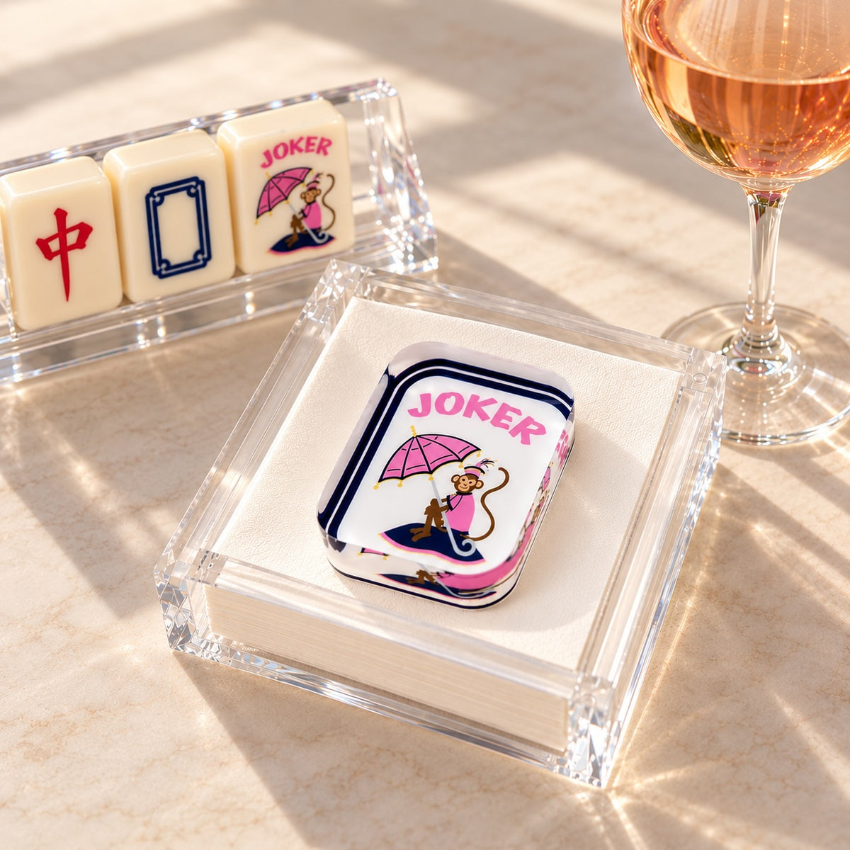 Mahjong Monkey Acrylic Cocktail Napkin Holder