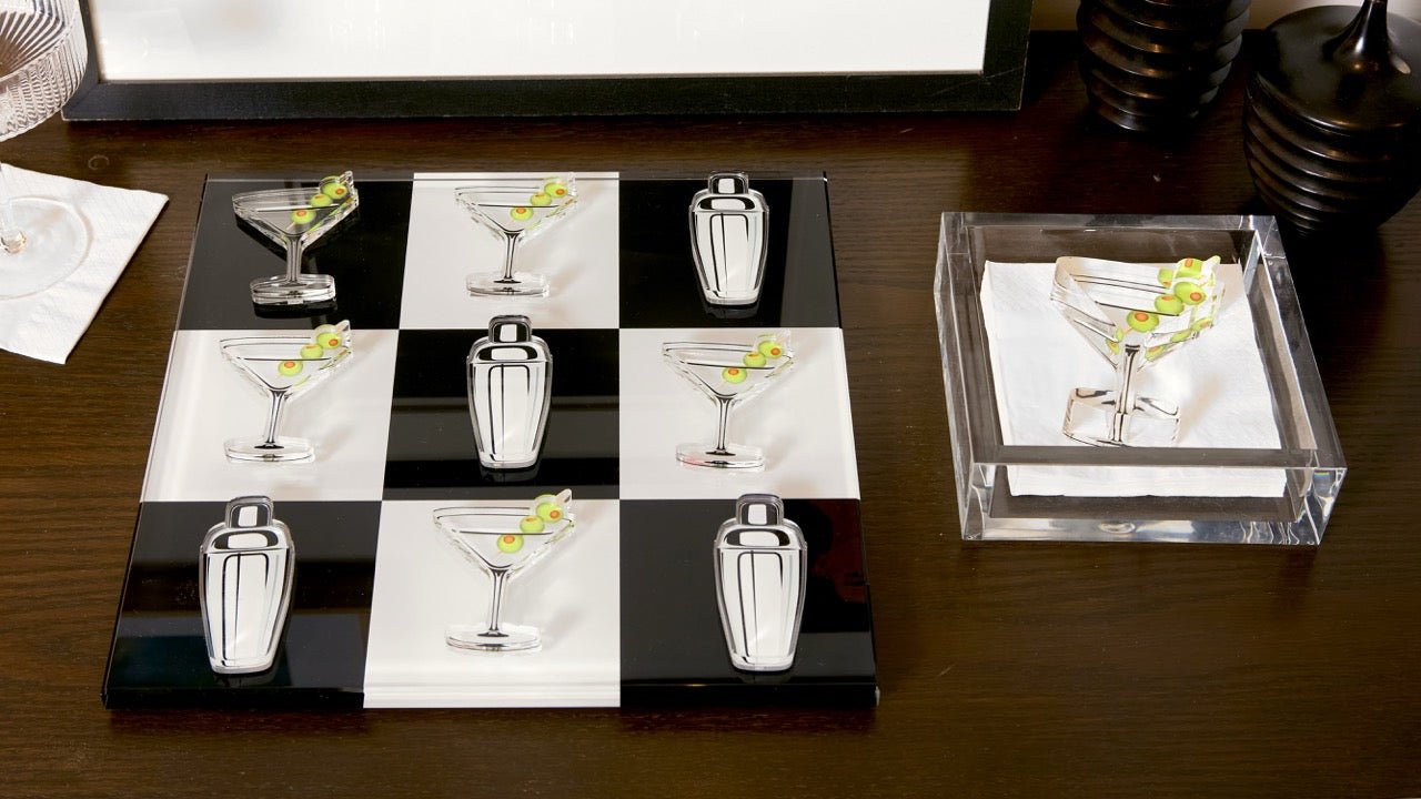 Martini Glass & Shaker Acrylic Tic Tac Toe - Tara Wilson Designs