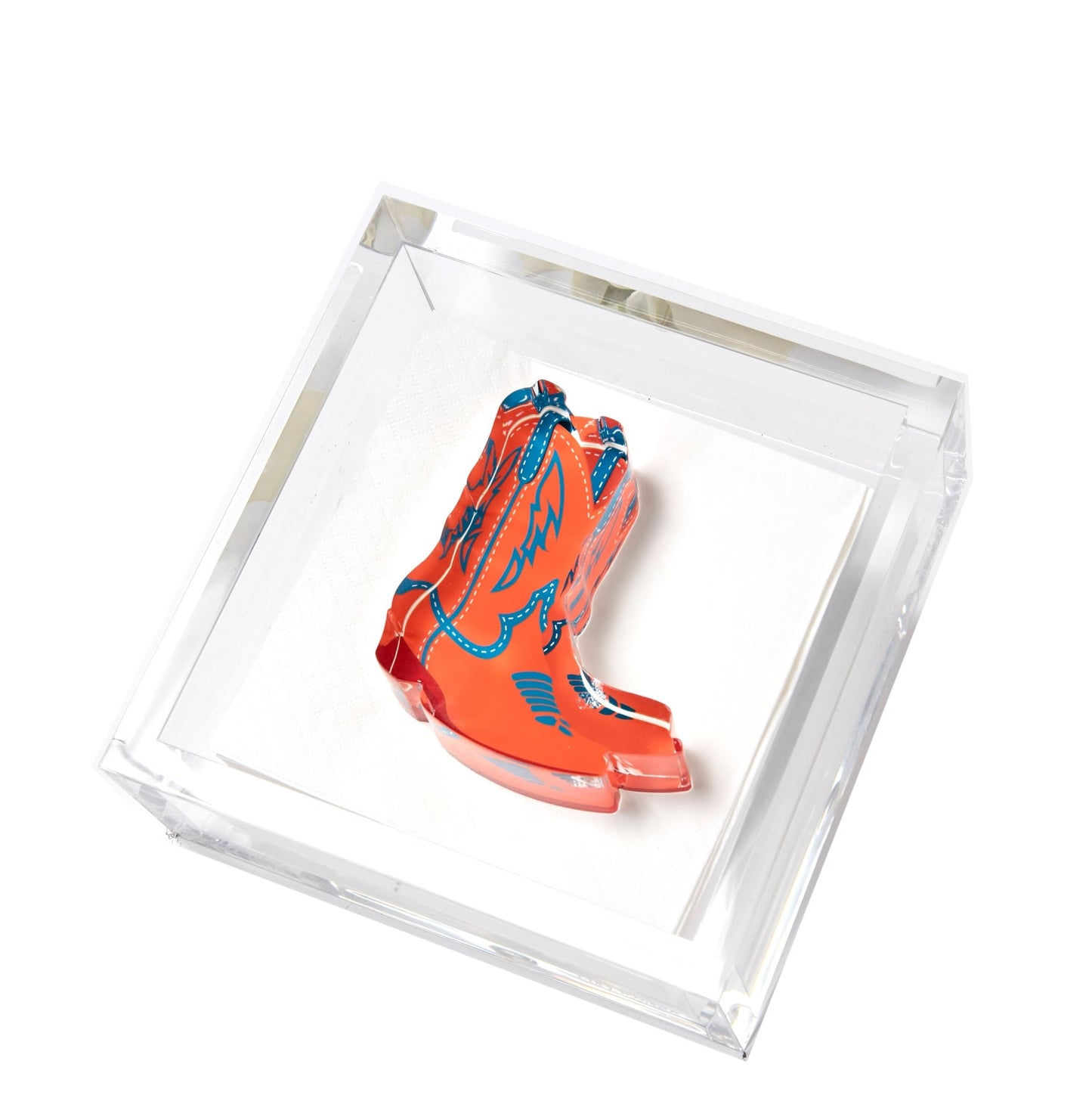 Orange Cowboy Boots Acrylic Cocktail Napkin Holder - Tara Wilson Designs