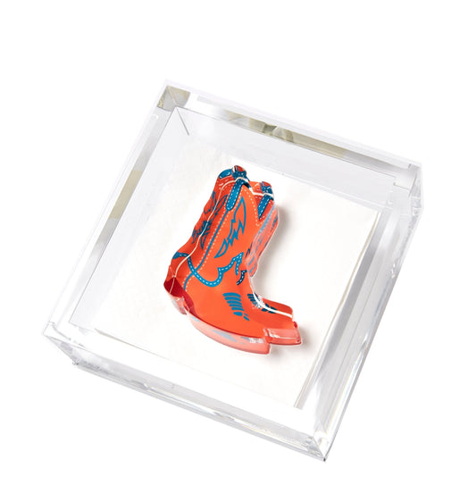 Orange Cowboy Boots Acrylic Cocktail Napkin Holder - Tara Wilson Designs