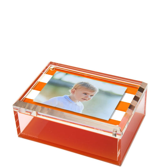 Orange & White Stripe Acrylic 5" x 7" Photo Box - Tara Wilson Designs