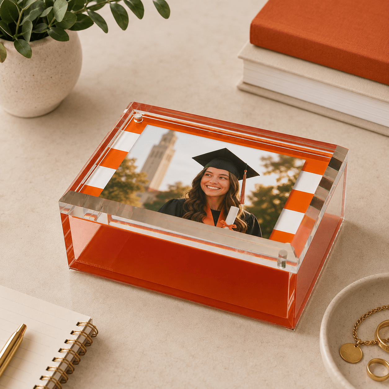 Orange & White Stripe Acrylic 5" x 7" Photo Box - Tara Wilson Designs
