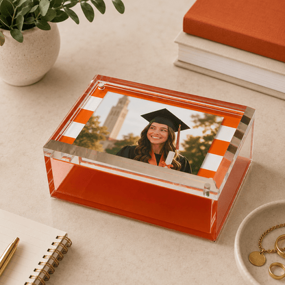 Orange & White Stripe Acrylic 5" x 7" Photo Box - Tara Wilson Designs