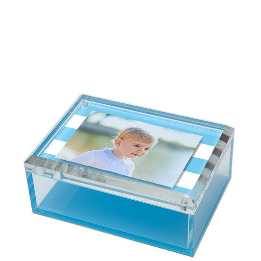 Pastel Blue & White Stripe Acrylic 5" x 7" Photo Box - Tara Wilson Designs