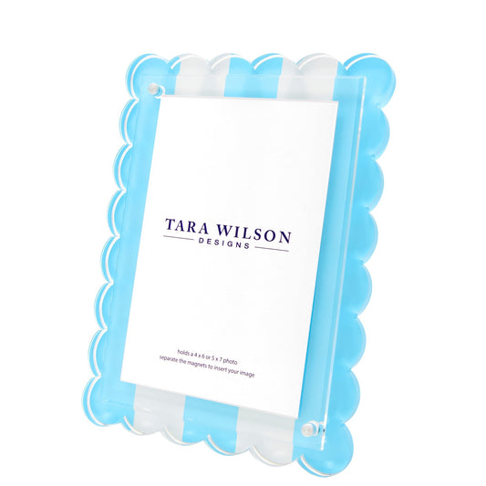 Pastel Blue & White Stripe Acrylic Scallop Frame - Tara Wilson Designs