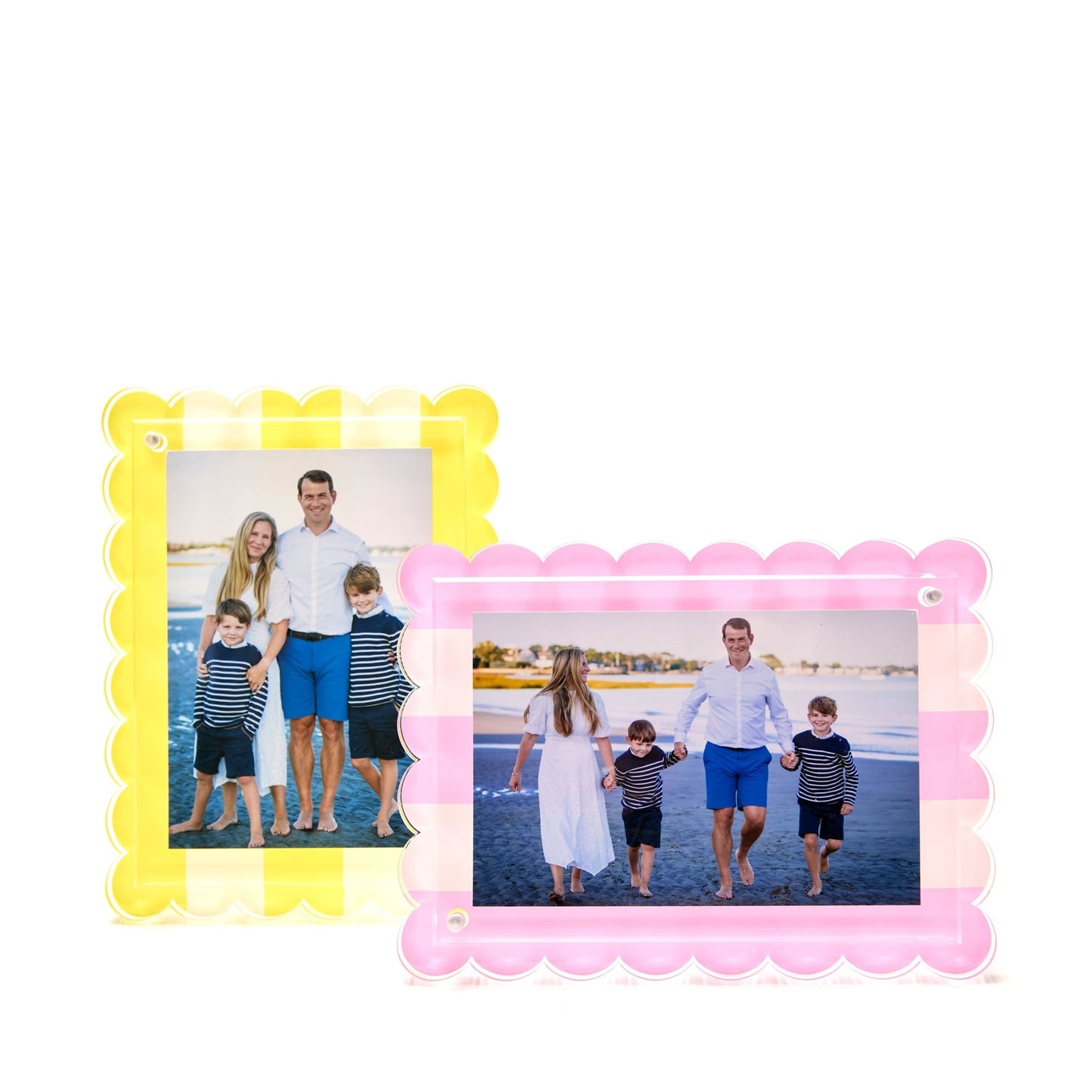 Pastel Pink & White Stripe Acrylic Scallop Frame - Tara Wilson Designs