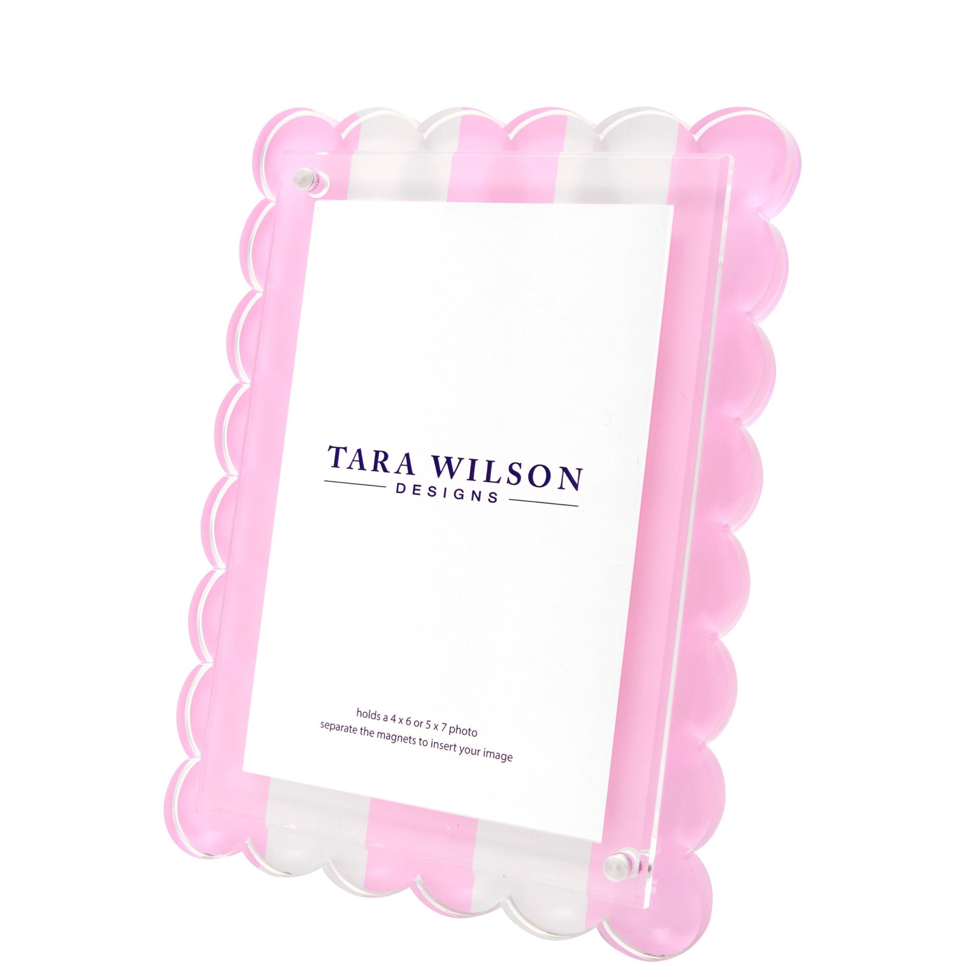 Pastel Pink & White Stripe Acrylic Scallop Frame - Tara Wilson Designs