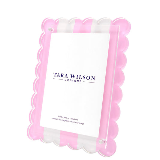 Pastel Pink & White Stripe Acrylic Scallop Frame - Tara Wilson Designs