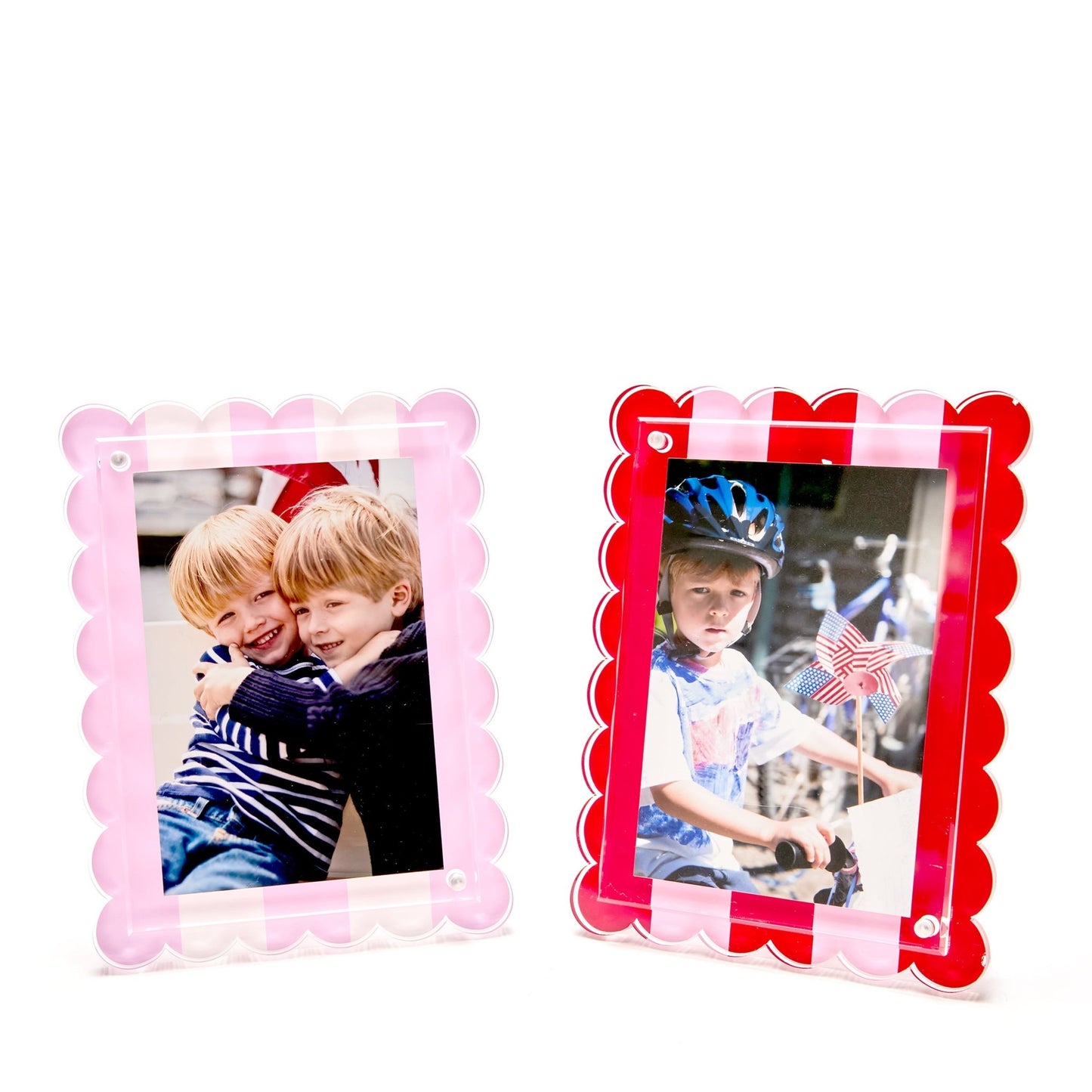 Pastel Pink & White Stripe Acrylic Scallop Frame - Tara Wilson Designs