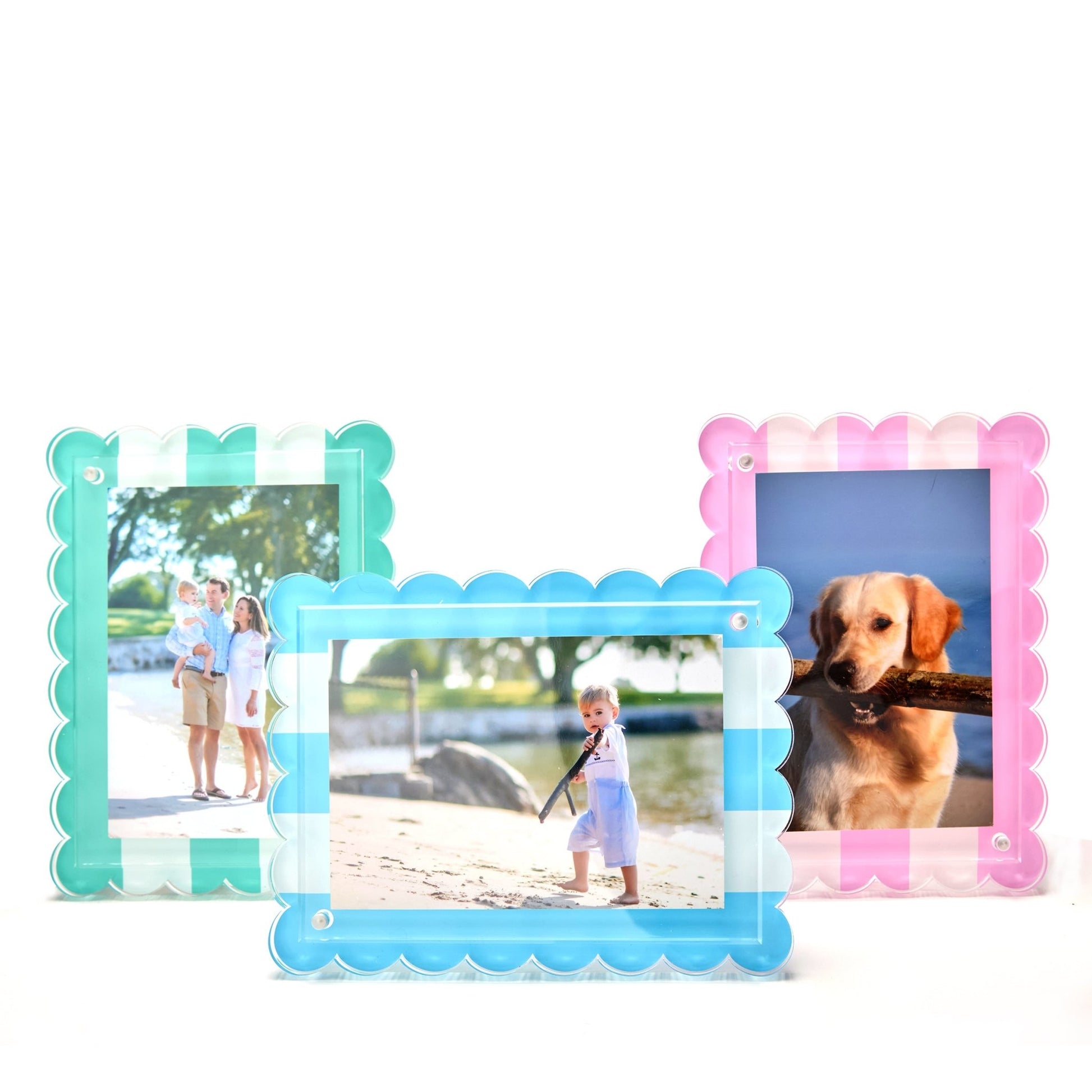 Pastel Pink & White Stripe Acrylic Scallop Frame - Tara Wilson Designs