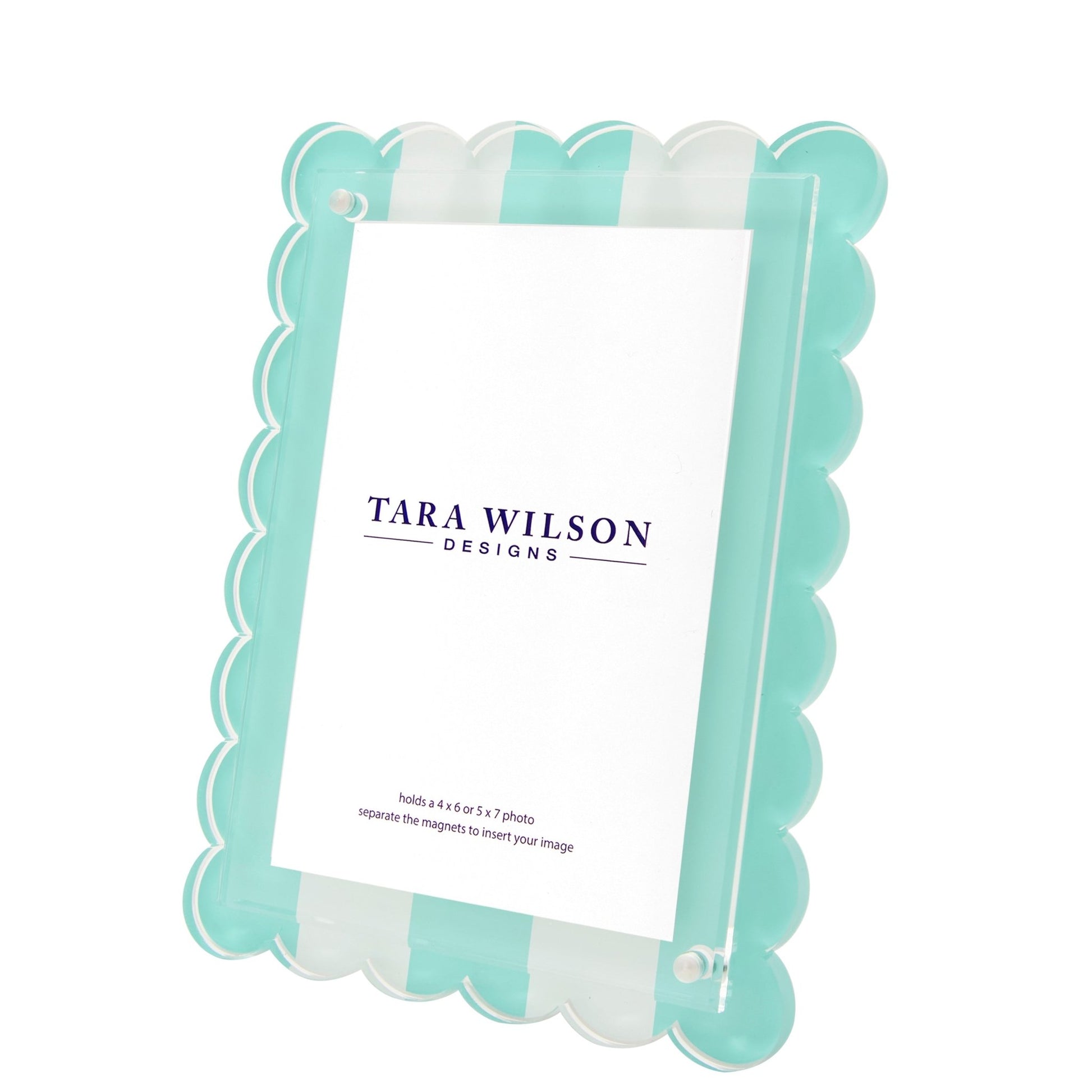 Pastel Turquoise & White Stripe Acrylic Scallop Frame - Tara Wilson Designs