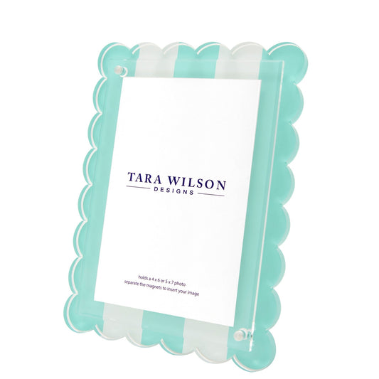 Pastel Turquoise & White Stripe Acrylic Scallop Frame - Tara Wilson Designs