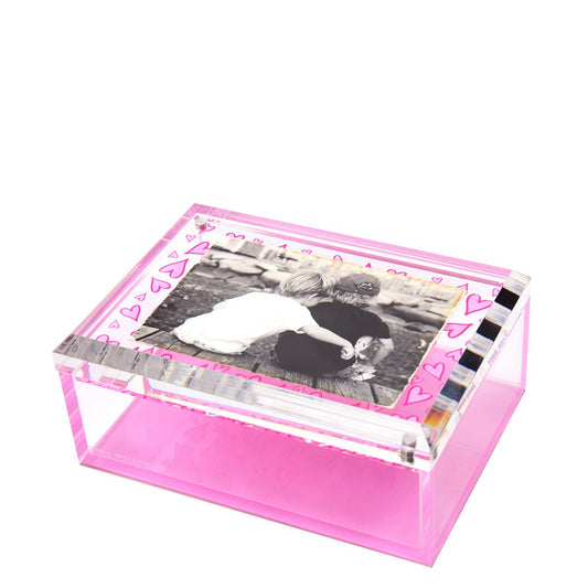Pink Heart Acrylic 5" x 7" Photo Box - Tara Wilson Designs
