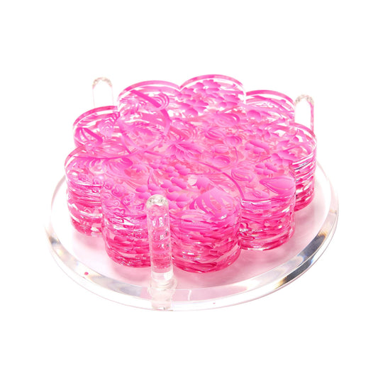 Pink Toile Acrylic Scallop Drink Coasters - Tara Wilson Designs