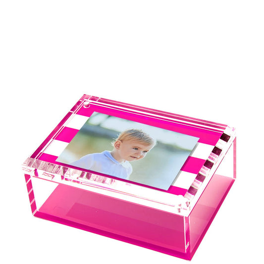 Pink & White Stripe Acrylic 5" x 7" Photo Box - Tara Wilson Designs
