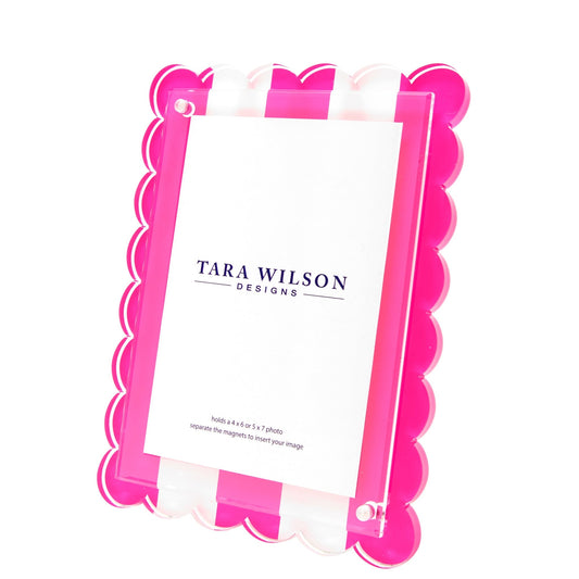Pink & White Stripe Acrylic Scallop Frame - Tara Wilson Designs