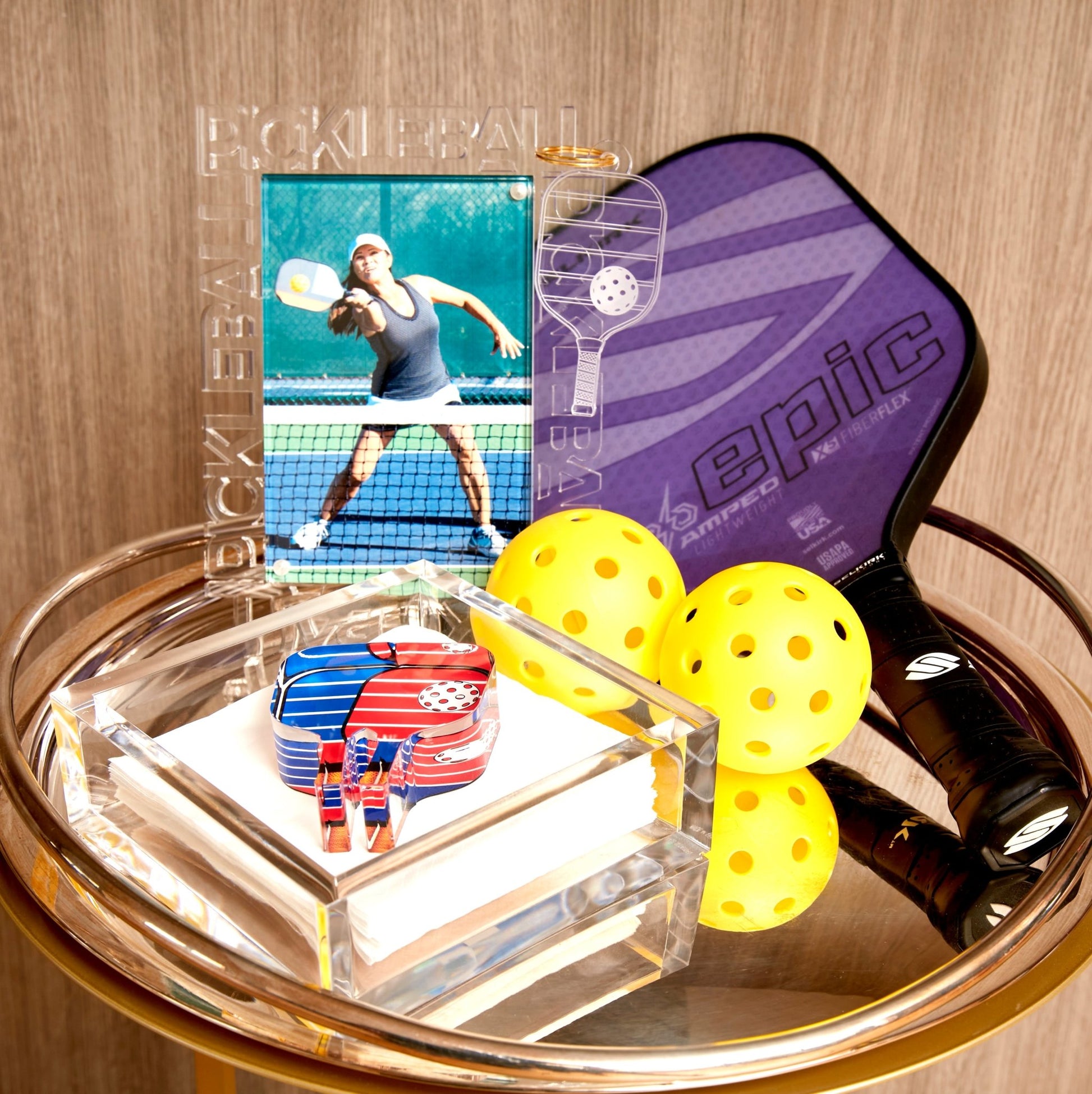 Red & Blue Pickleball Acrylic Cocktail Napkin Holder - Tara Wilson Designs