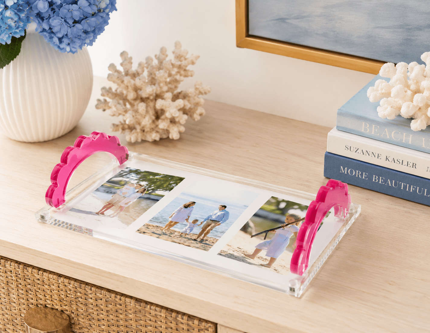 Rose Acrylic Scallop Handle Photo Tray - Tara Wilson Designs