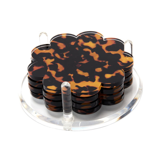 Tortoise Acrylic Scallop Drink Coasters - Tara Wilson Designs