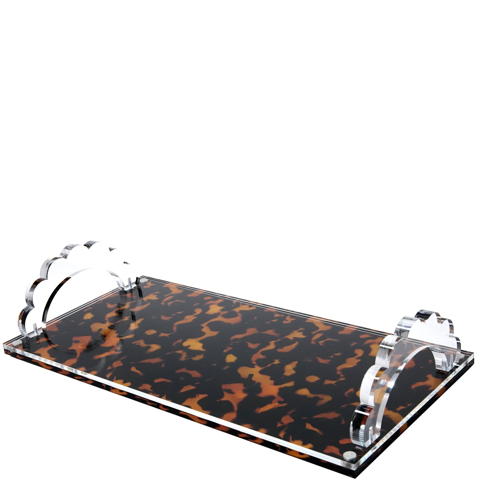 Tortoise Base Acrylic Scallop Handle Photo Tray - Tara Wilson Designs