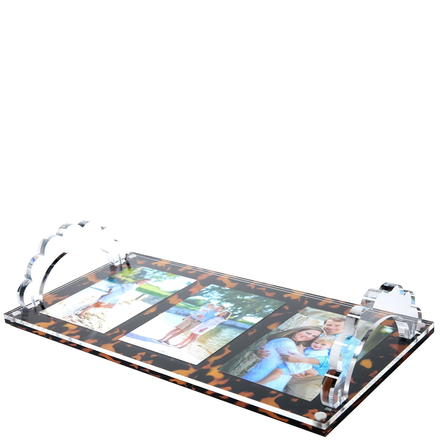 Tortoise Base Acrylic Scallop Handle Photo Tray - Tara Wilson Designs