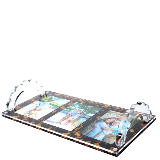 Tortoise Base Acrylic Scallop Handle Photo Tray - Tara Wilson Designs