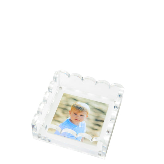 White Acrylic Small Scallop Photo Tray - Tara Wilson Designs