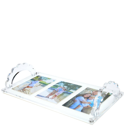 White Base Acrylic Scallop Handle Photo Tray - Tara Wilson Designs