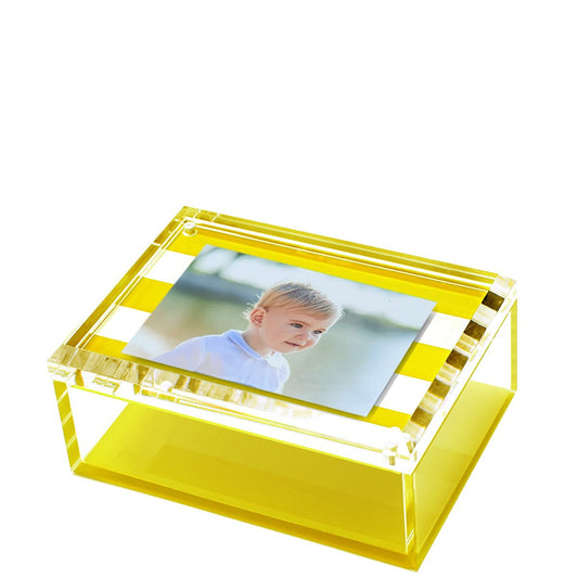 Yellow & White Stripe Acrylic 5" x 7" Photo Box - Tara Wilson Designs