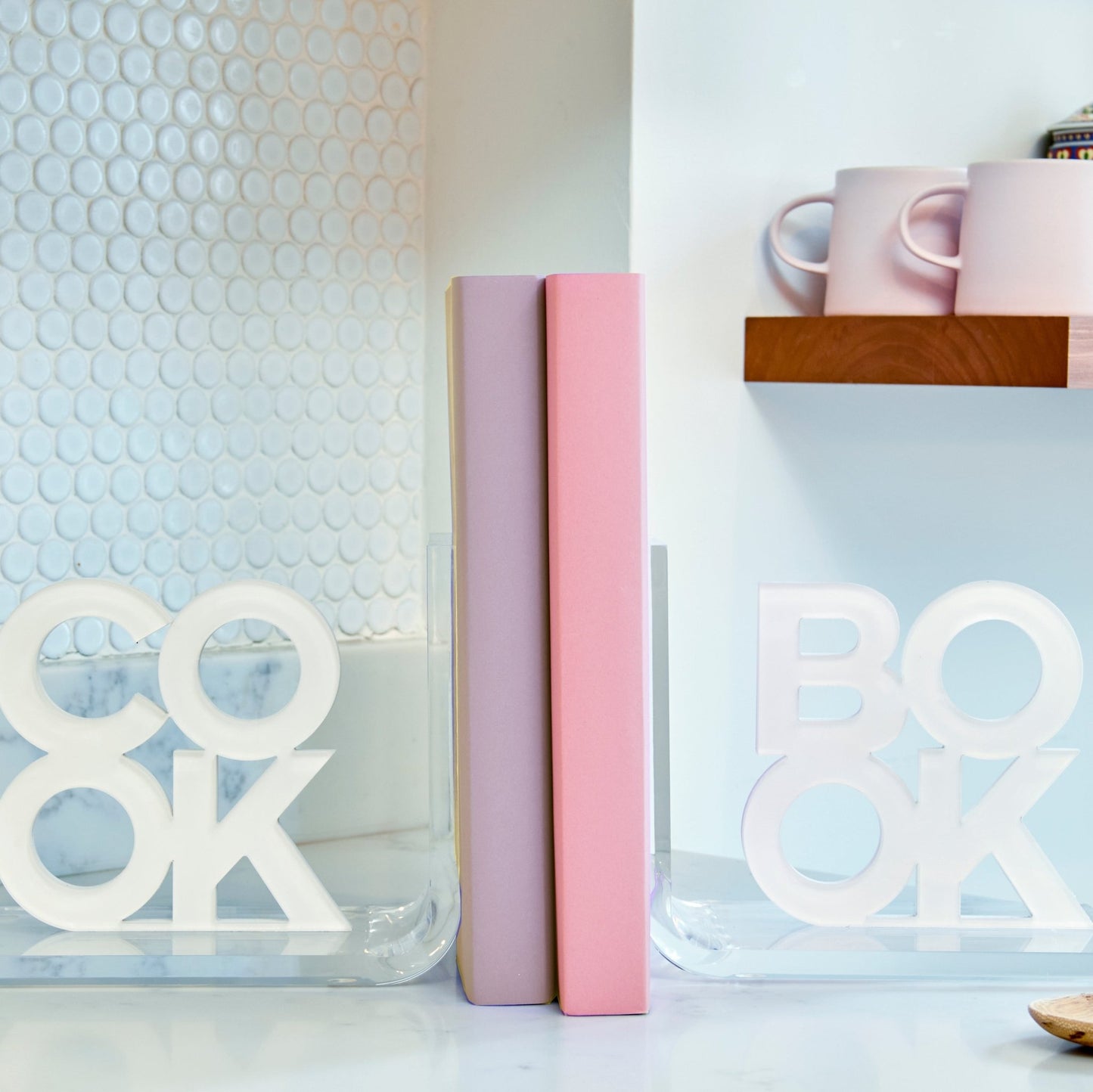 White Cook & Book Acrylic Bookends - Tara Wilson Designs