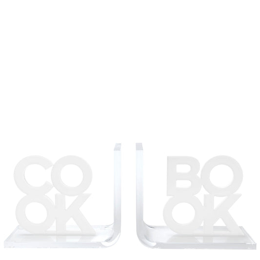 White Cook & Book Acrylic Bookends - Tara Wilson Designs