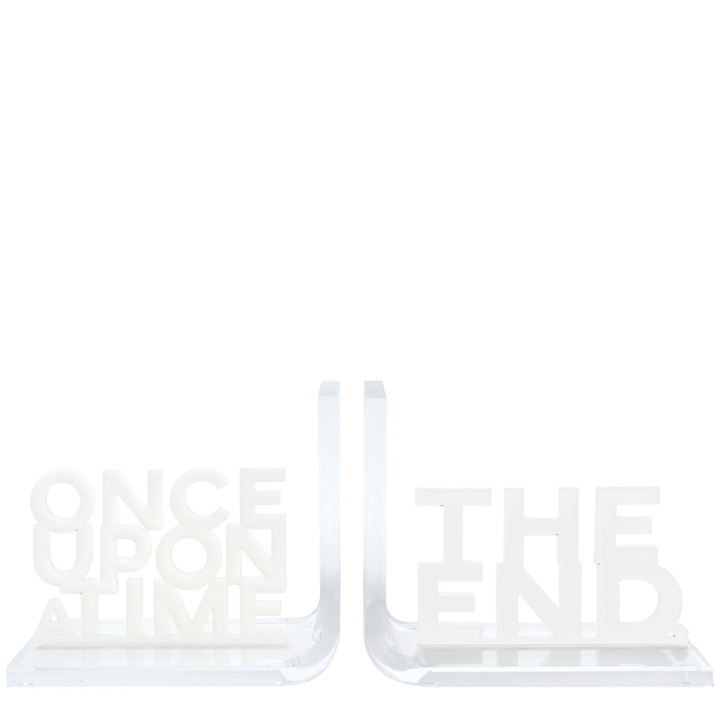 White Once Upon A Time & The End Acrylic Bookends - Tara Wilson Designs